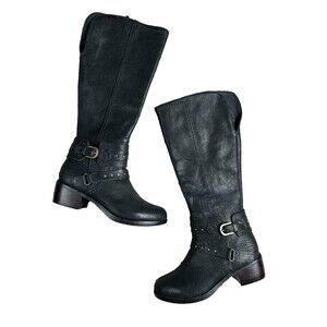 Ugg Australia Women Black Leather Riding Style Fashion Boots  Size 5  F29013G